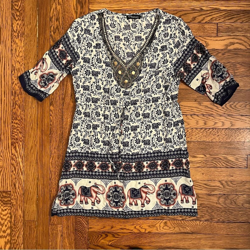 Bohemian Elephant Print Tunic - Swim Coverup
